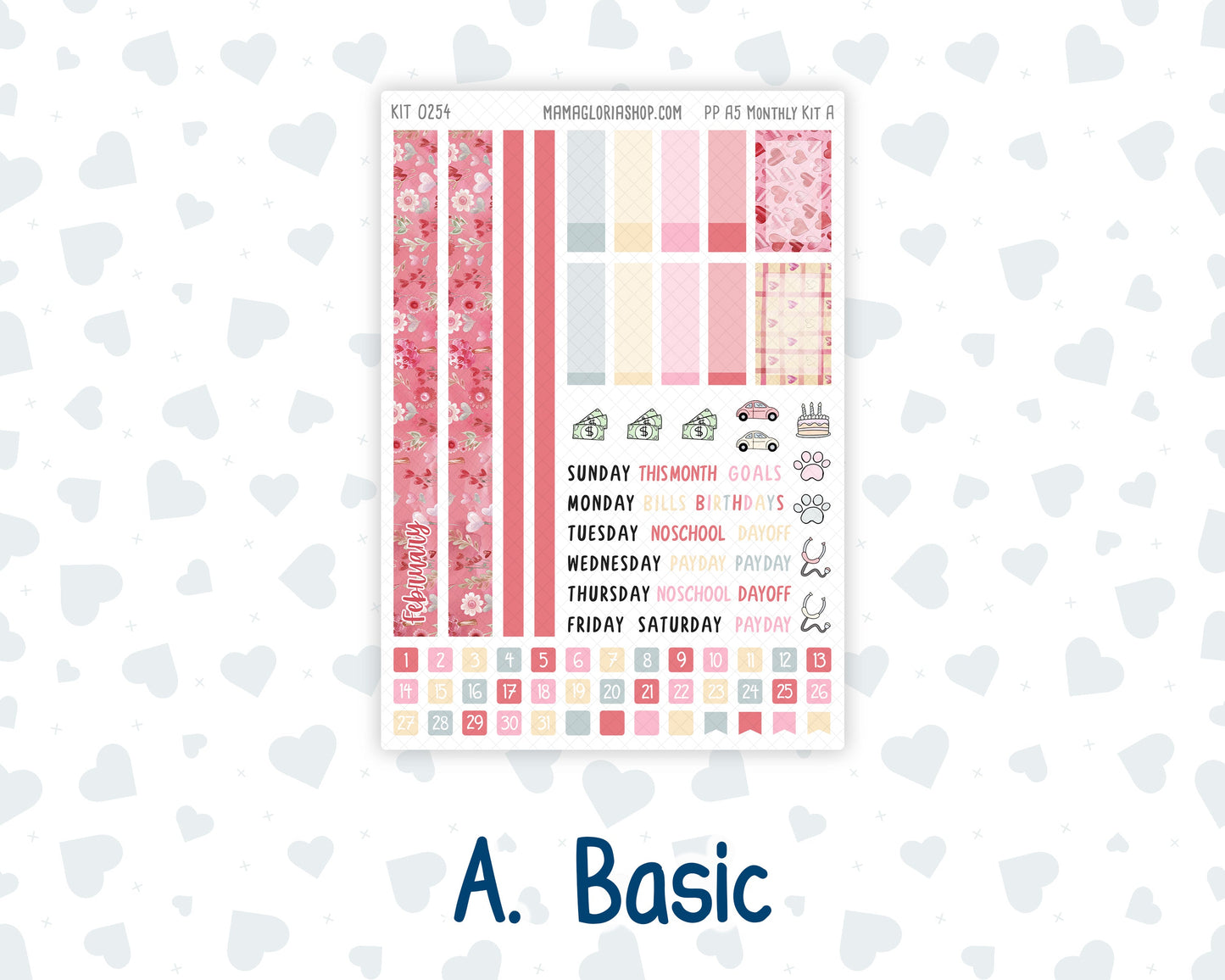 Kit 0254 - A5 - Plum Paper - Monthly Kit - February - Valentine Village