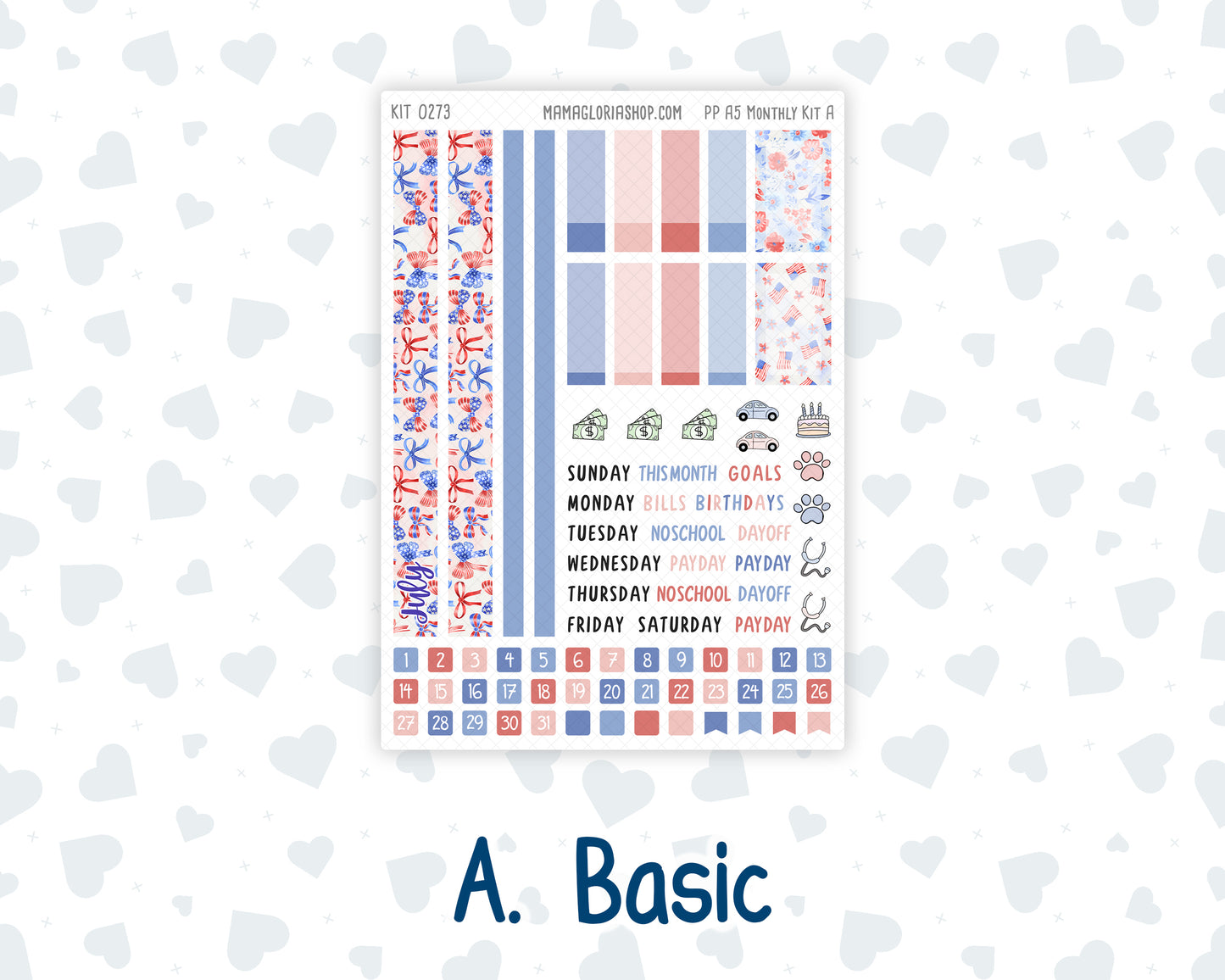 Kit 0273 - A5 - Plum Paper - Monthly Kit - July - Americana In Bloom