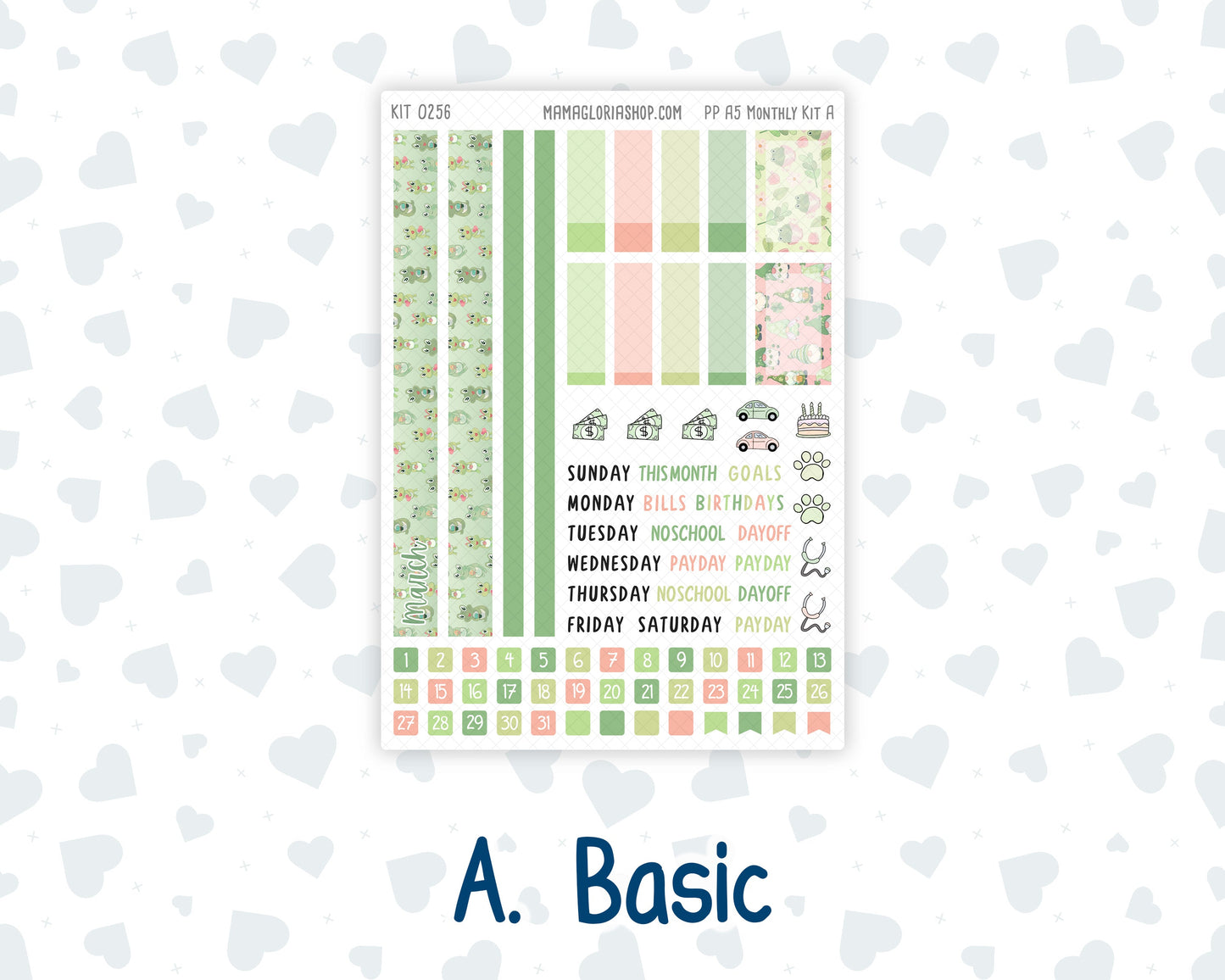 Kit 0256 - A5 - Plum Paper - Monthly Kit - March - Froggy Luck
