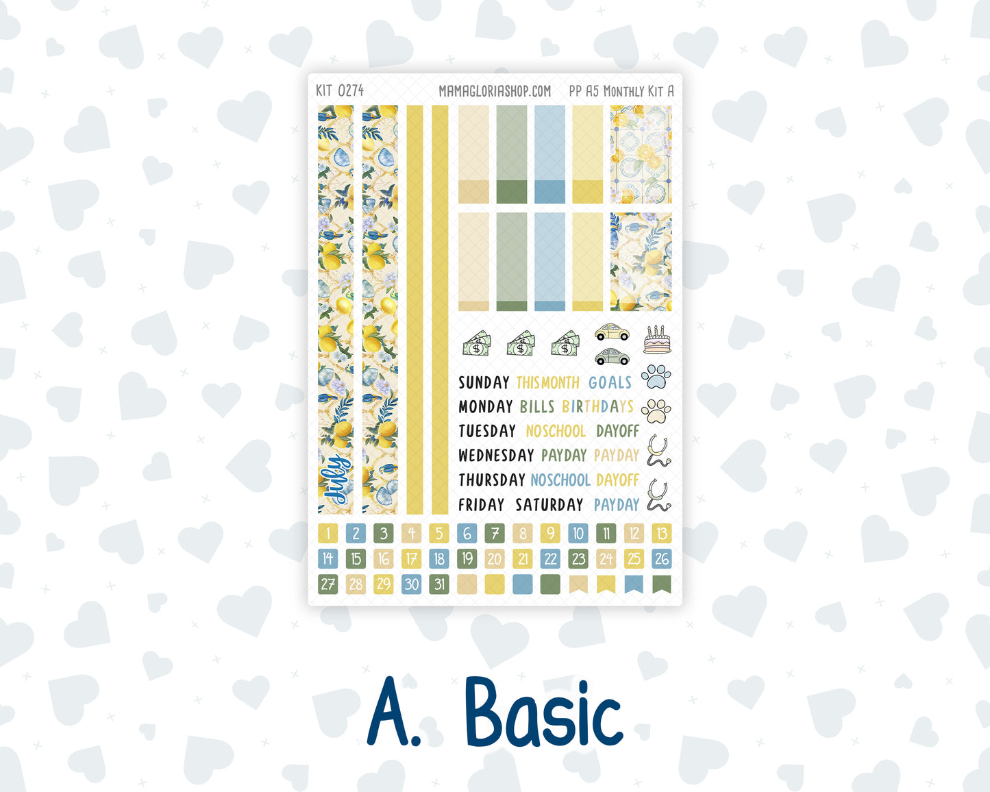 Kit 0274 - A5 - Plum Paper - Monthly Kit - July - Sunny Lemon Shore