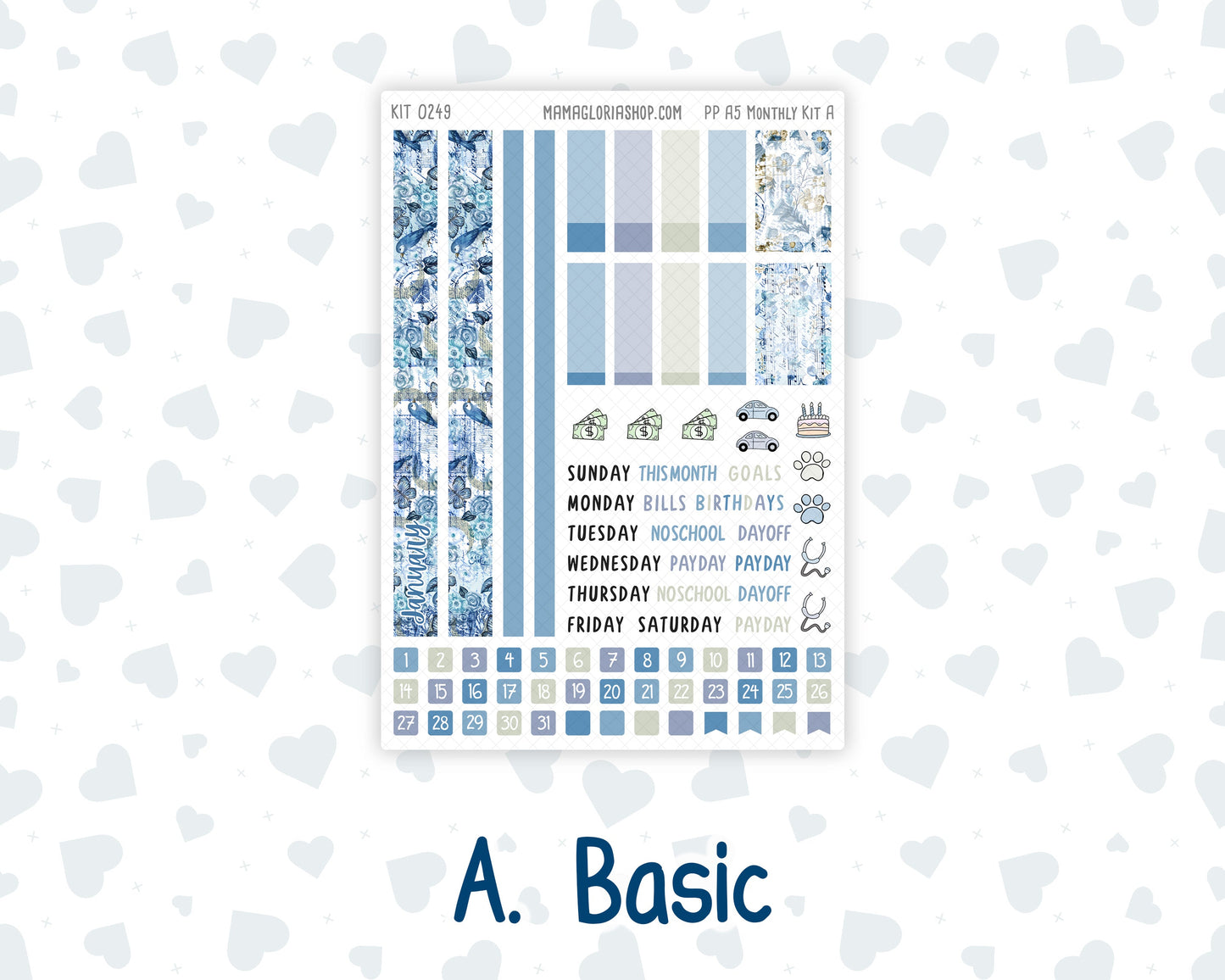 Kit 0249 - A5 - Plum Paper - Monthly Kit - January - Icy Lace