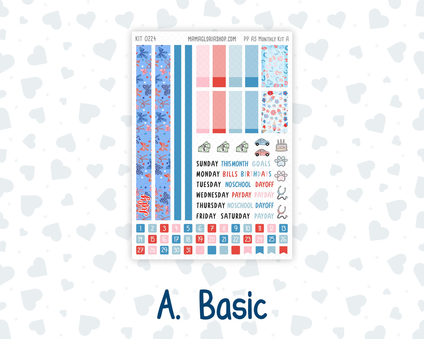 Kit 0224 - A5 - Plum Paper - Monthly Kit - July - Patriotic Parade