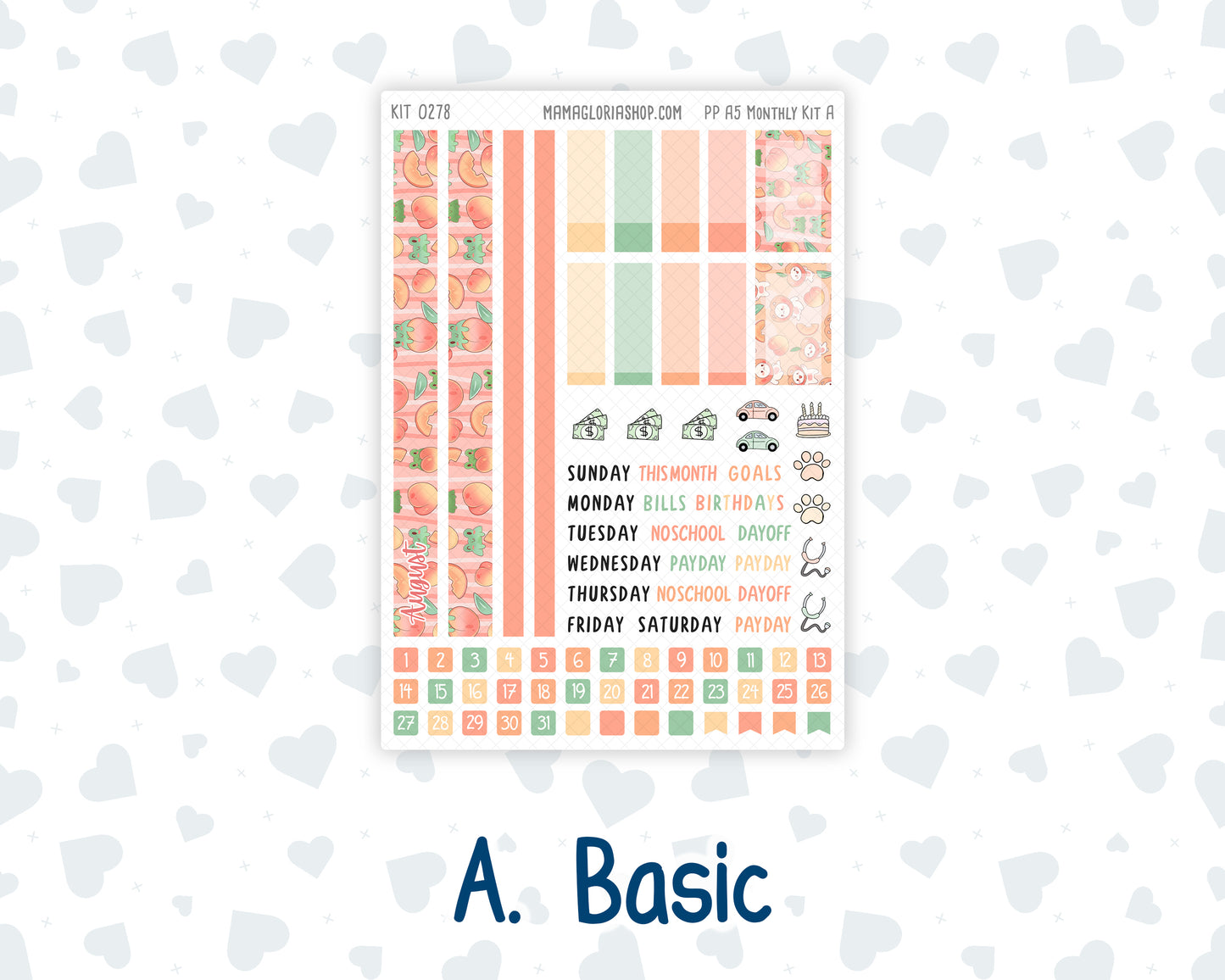 Kit 0278 - A5 - Plum Paper - Monthly Kit - August - Oops, All Peaches
