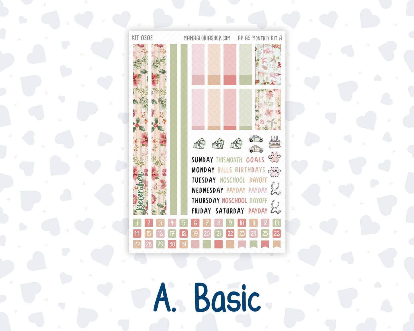 Kit 0308 - A5 - Plum Paper - Monthly Kit - December - Knit & Holly