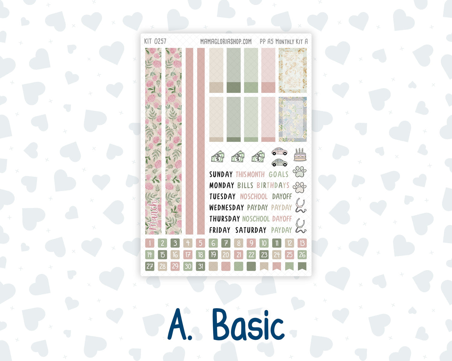 Kit 0257 - A5 - Plum Paper - Monthly Kit - March - Blush Garden