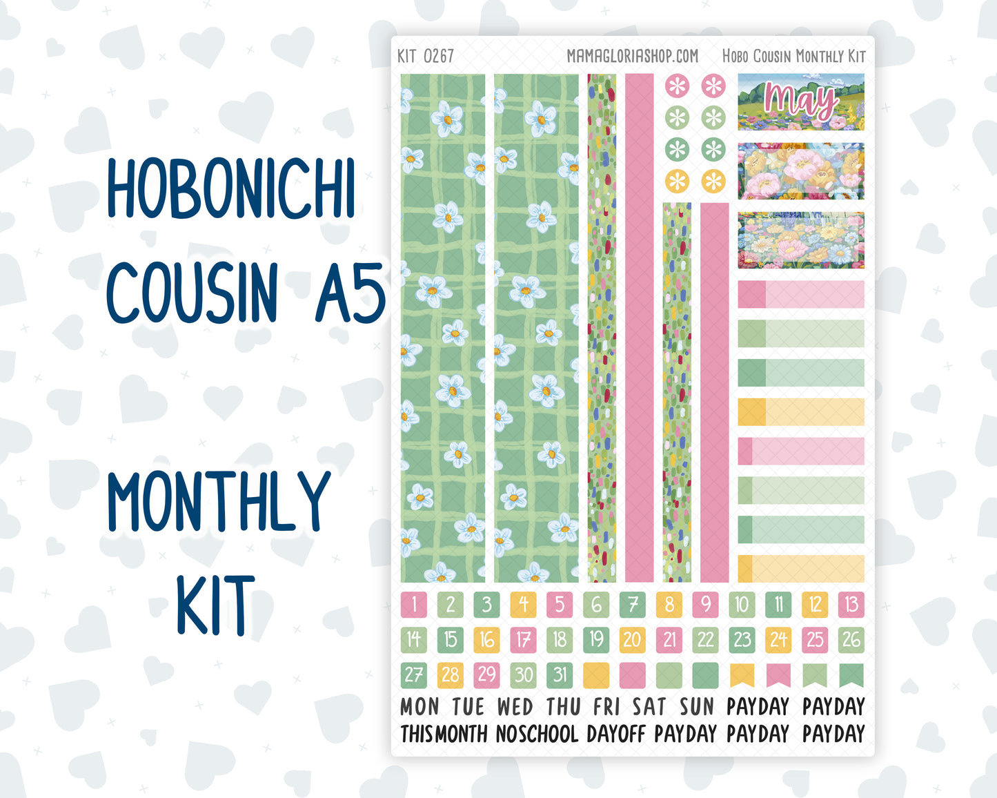 Kit 0267 - Hobonichi Cousin - Monthly Kit - May - Flowers For Mama - 1.3” Wide Columns