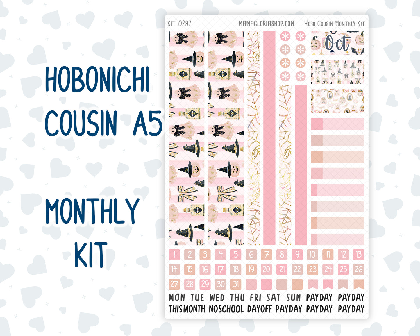 Kit 0297 - Hobonichi Cousin - Monthly Kit - October - Pink Spell - 1.3” Wide Columns
