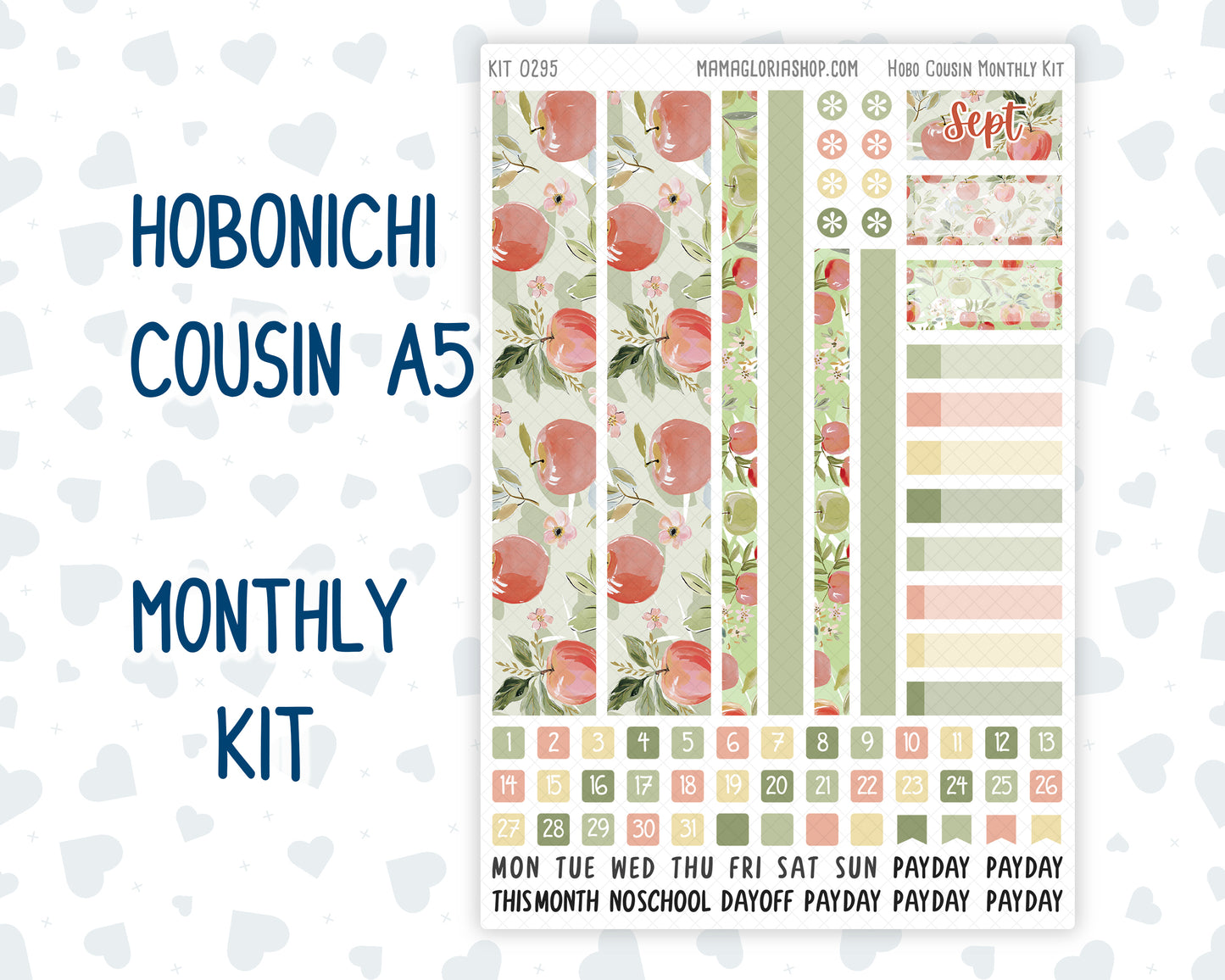 Kit 0295 - Hobonichi Cousin - Monthly Kit - September - Apple Harvest - 1.3” Wide Columns