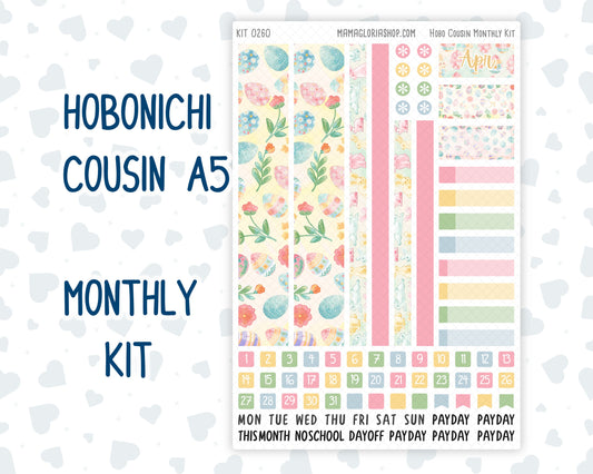 Kit 0260 - Hobonichi Cousin - Monthly Kit - April - Pastel Egg Hunt - 1.3” Wide Columns