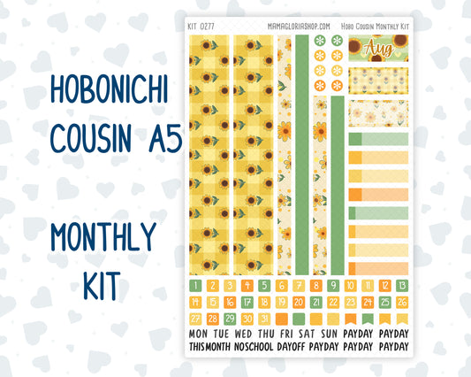 Kit 0277 - Hobonichi Cousin - Monthly Kit - August - Sunflower Drama Club - 1.3” Wide Columns