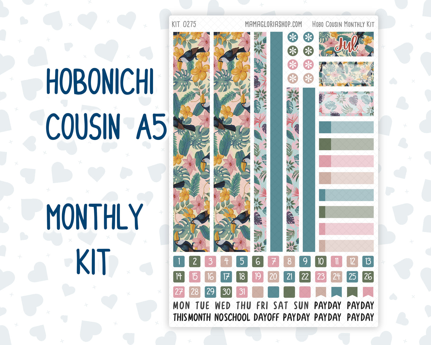 Kit 0275 - Hobonichi Cousin - Monthly Kit - July - Tropical Safari Blush - 1.3” Wide Columns