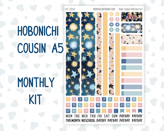 Kit 0248 - Hobonichi Cousin - Monthly Kit - January - Midnight Countdown - 1.3” Wide Columns