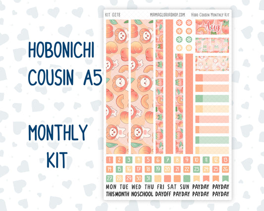 Kit 0278 - Hobonichi Cousin - Monthly Kit - August - Oops, All Peaches - 1.3” Wide Columns
