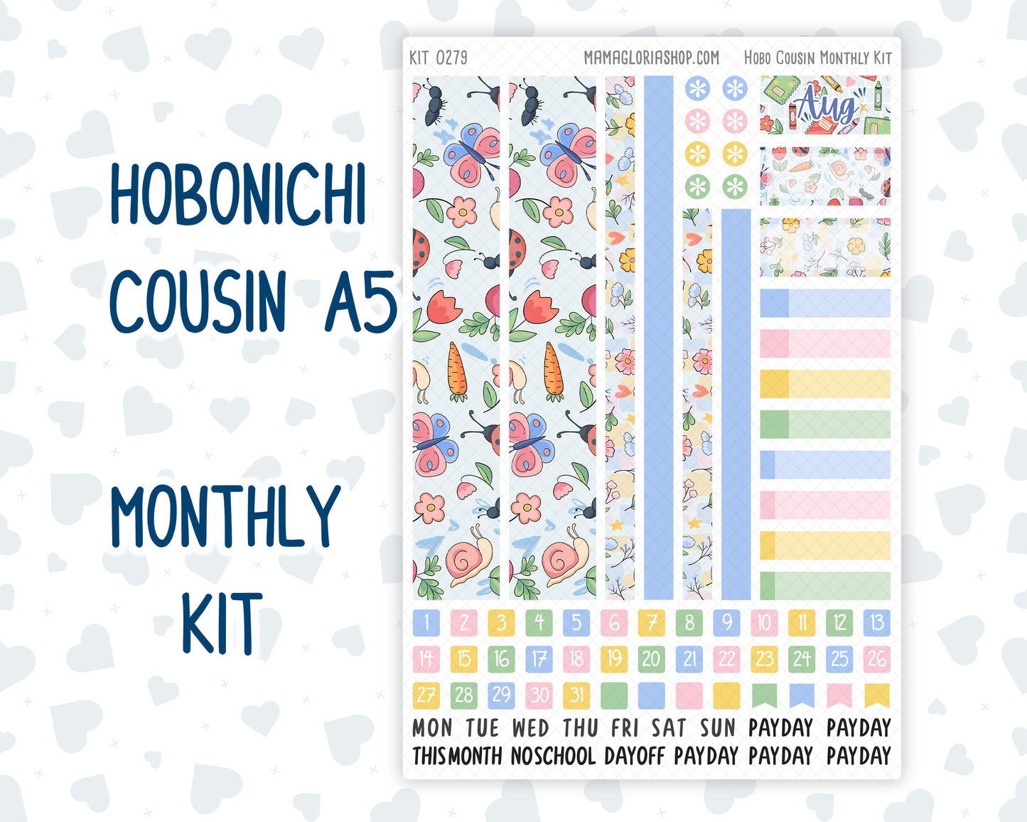 Kit 0279 - Hobonichi Cousin - Monthly Kit - August - Not Ready For School - 1.3” Wide Columns