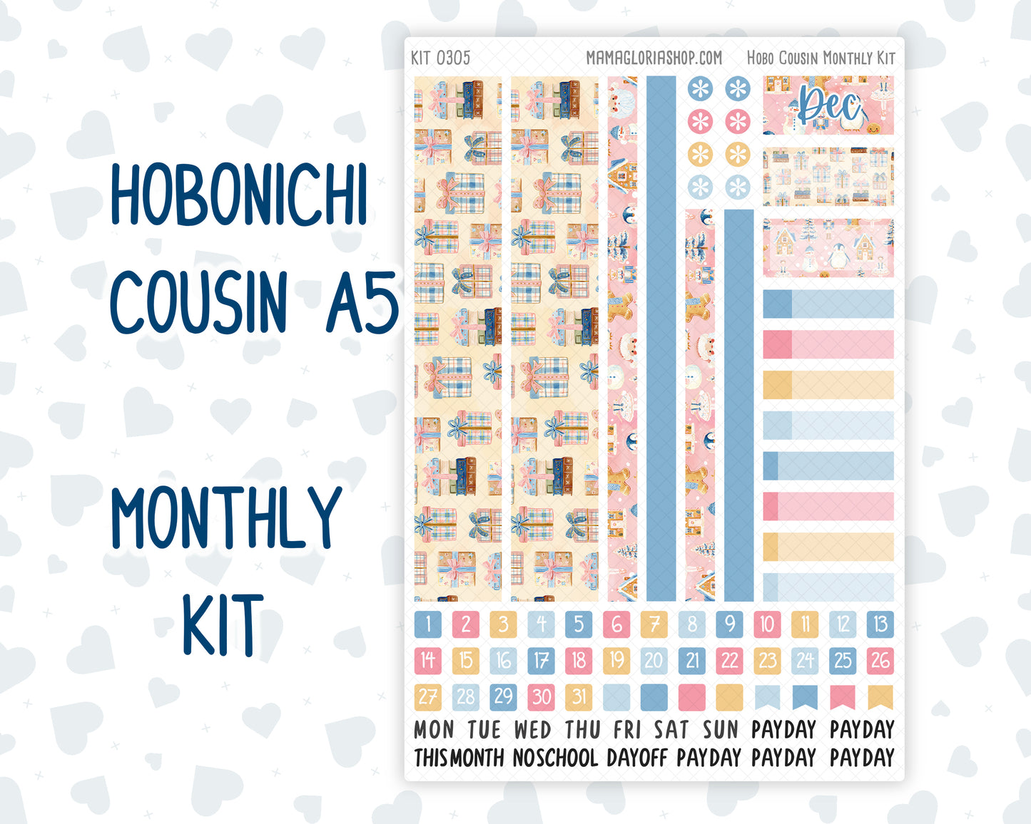 Kit 0305 - Hobonichi Cousin - Monthly Kit - December - Sugarplum Parade - 1.3” Wide Columns