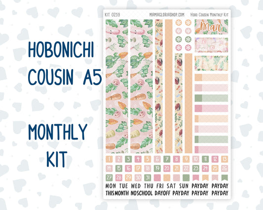Kit 0259 - Hobonichi Cousin - Monthly Kit - March - Spring Garden Chores - 1.3” Wide Columns
