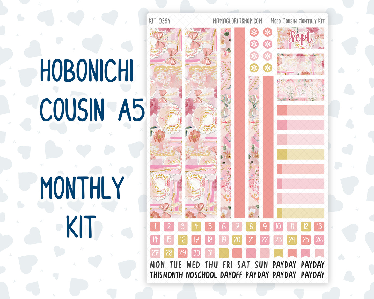 Kit 0294 - Hobonichi Cousin - Monthly Kit - September - Rosy Reveria - 1.3” Wide Columns