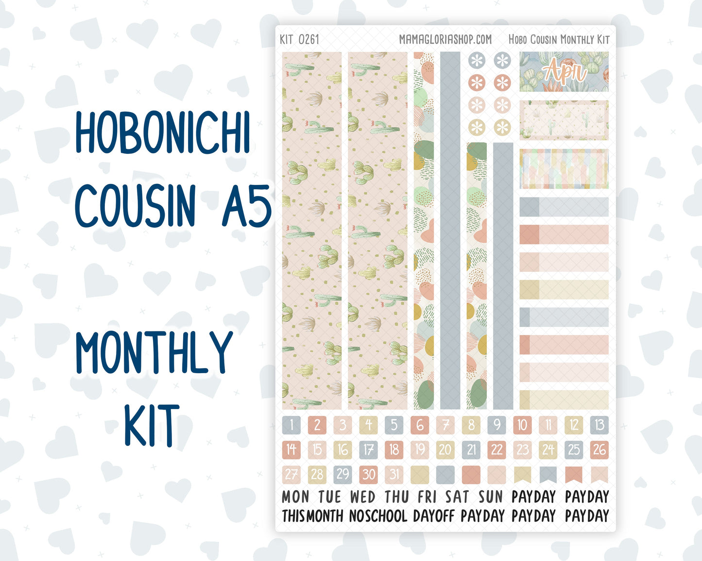 Kit 0261 - Hobonichi Cousin - Monthly Kit - April - Llama Spring - 1.3” Wide Columns