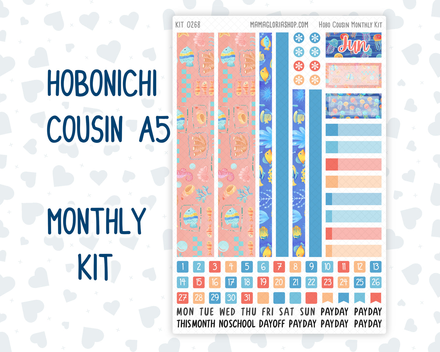Kit 0268 - Hobonichi Cousin - Monthly Kit - June - Sea Sweeties - 1.3” Wide Columns