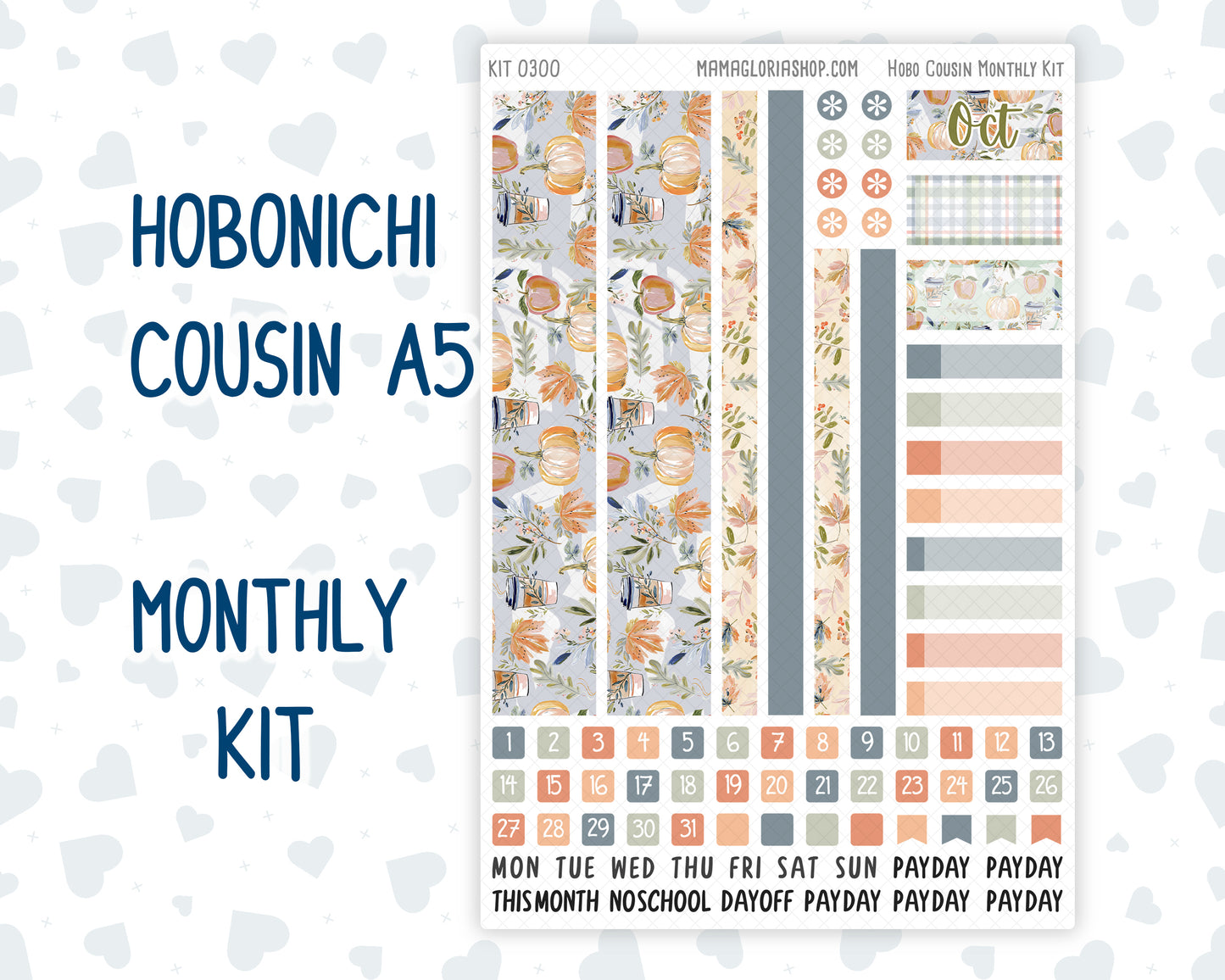 Kit 0300 - Hobonichi Cousin - Monthly Kit - October - Autumn Stroll - 1.3” Wide Columns