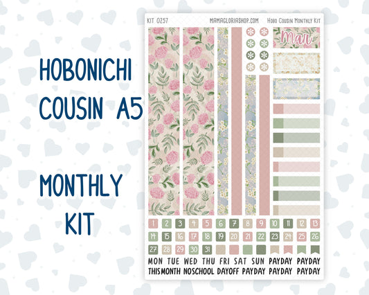 Kit 0257 - Hobonichi Cousin - Monthly Kit - March - Blush Garden - 1.3” Wide Columns