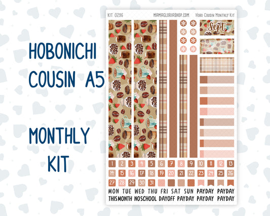 Kit 0296 - Hobonichi Cousin - Monthly Kit - September - Coffee Break - 1.3” Wide Columns