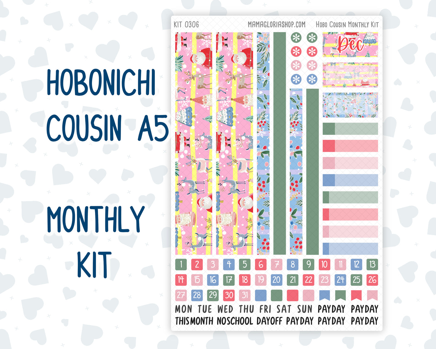 Kit 0306 - Hobonichi Cousin - Monthly Kit - December - Jolly Mischief - 1.3” Wide Columns
