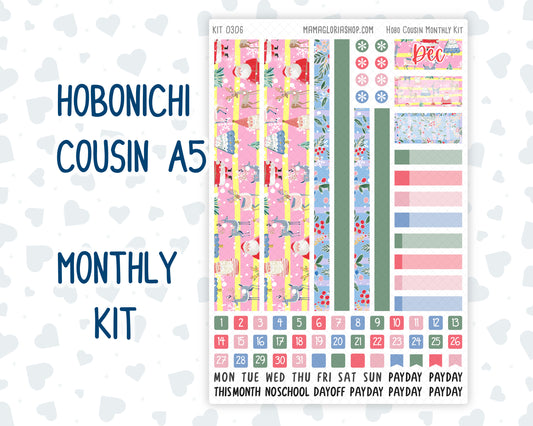 Kit 0306 - Hobonichi Cousin - Monthly Kit - December - Jolly Mischief - 1.3” Wide Columns