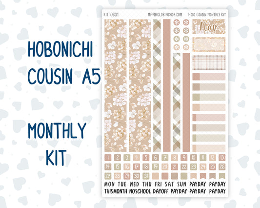 Kit 0301 - Hobonichi Cousin - Monthly Kit - November - Sunday Comfort - 1.3” Wide Columns