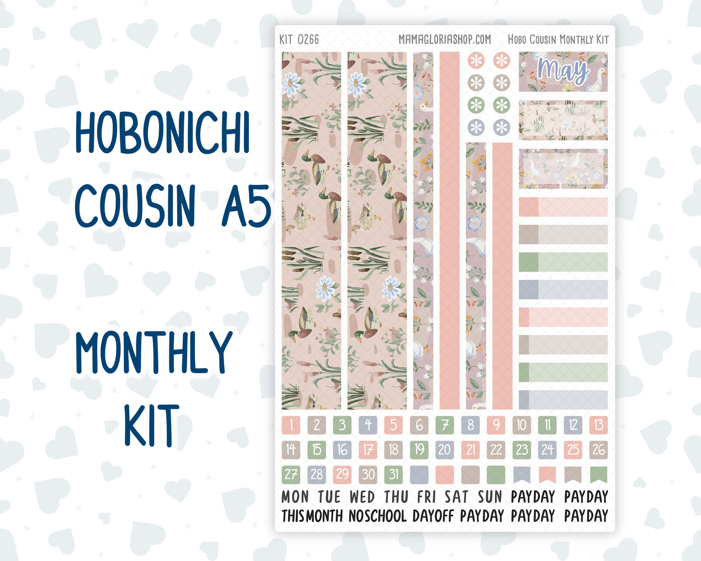 Kit 0266 - Hobonichi Cousin - Monthly Kit - May - Froggy Lake Picnic - 1.3” Wide Columns