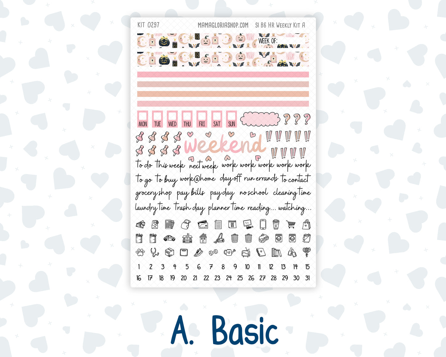 Kit 0297 - B6 - For Sterling Ink And More - Horizontal Weekly Kit - October - Pink Spell