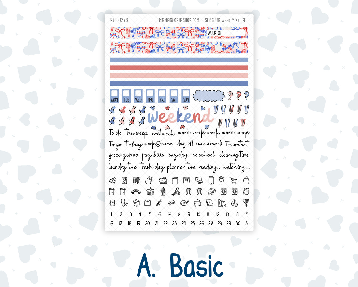 Kit 0273 - B6 - For Sterling Ink And More - Horizontal Weekly Kit - July - Americana In Bloom