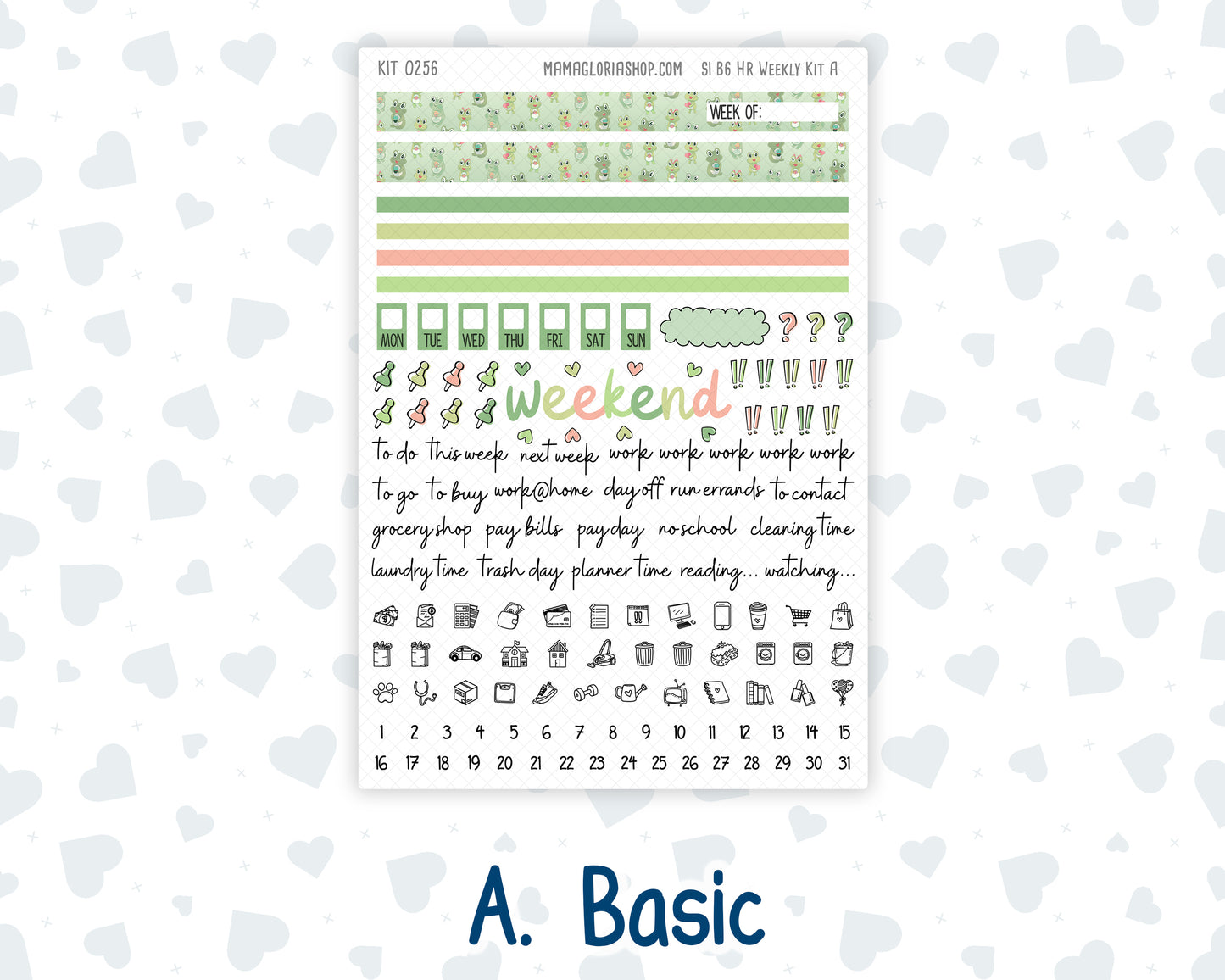 Kit 0256 - B6 - For Sterling Ink And More - Horizontal Weekly Kit - March - Froggy Luck