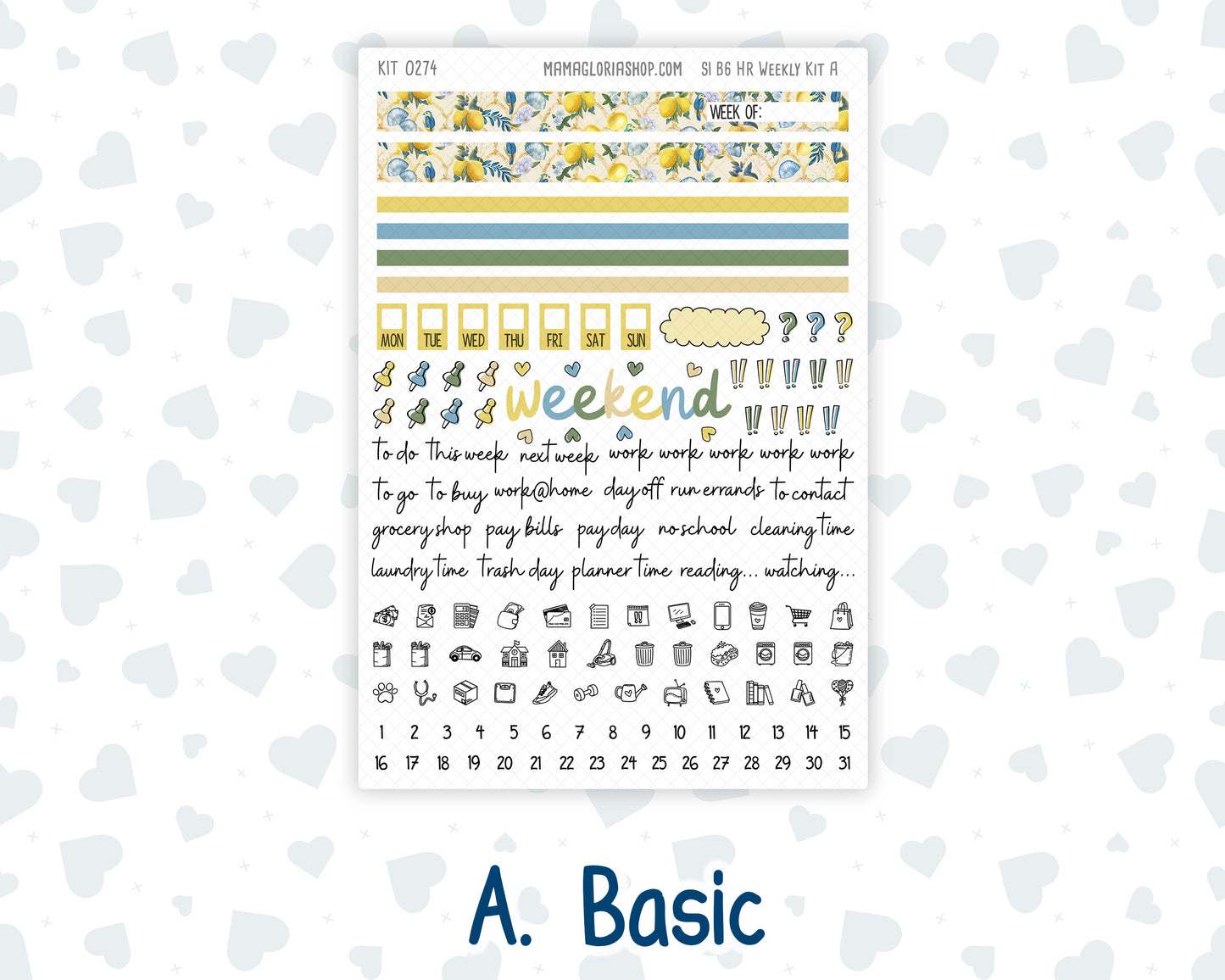 Kit 0274 - B6 - For Sterling Ink And More - Horizontal Weekly Kit - July - Sunny Lemon Shore