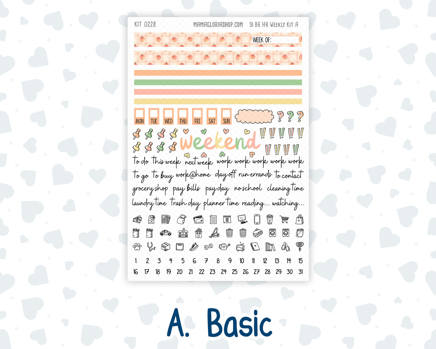 Kit 0228 - B6 - For Sterling Ink And More - Horizontal Weekly Kit - August - Just Peachy