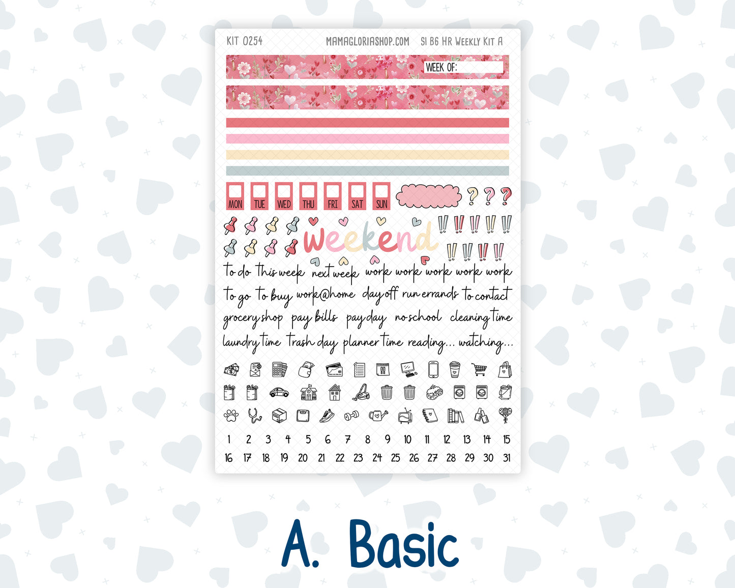 Kit 0254 - B6 - For Sterling Ink And More - Horizontal Weekly Kit - February - Valentine Village