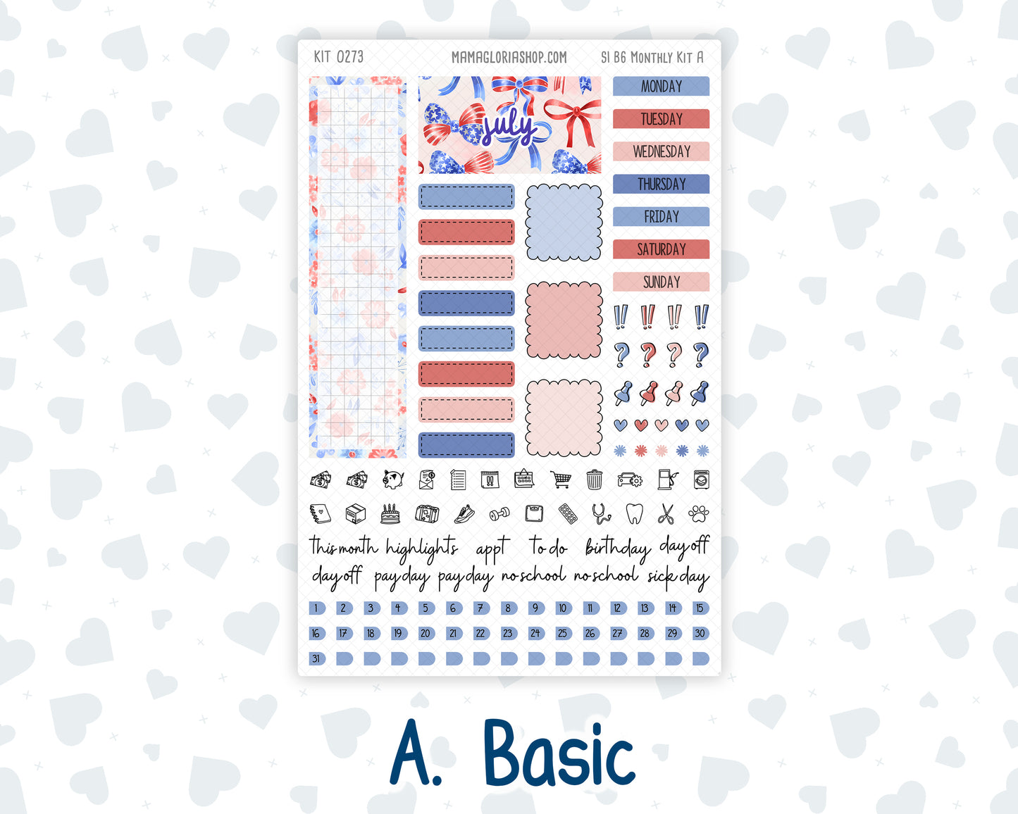 Kit 0273 - B6 - For Sterling Ink And More - Monthly Kit - July - Americana In Bloom