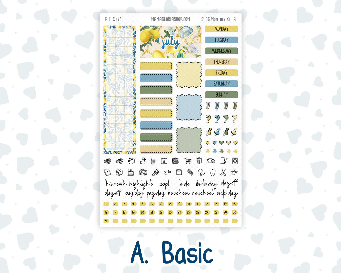 Kit 0274 - B6 - For Sterling Ink And More - Monthly Kit - July - Sunny Lemon Shore