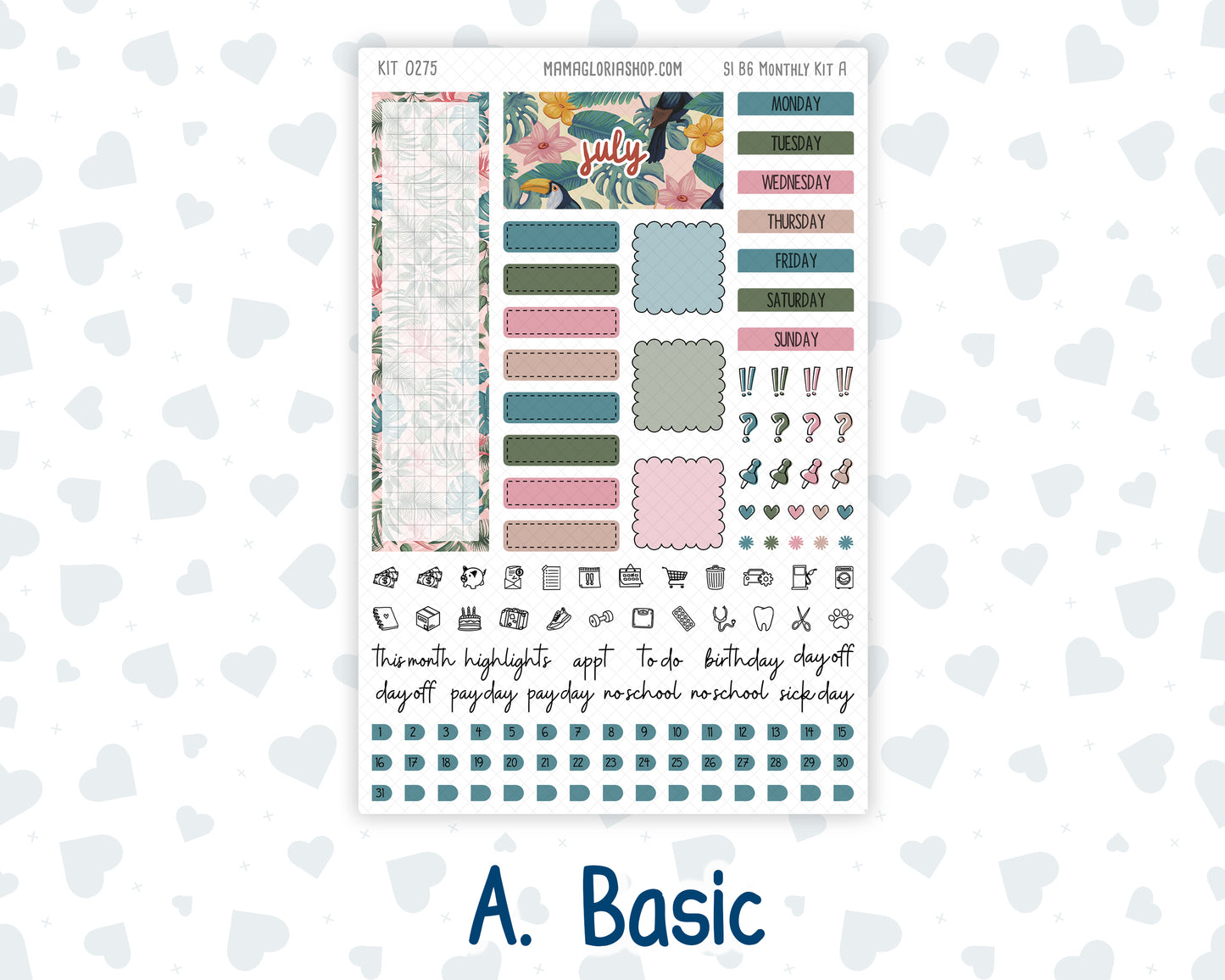 Kit 0275 - B6 - For Sterling Ink And More - Monthly Kit - July - Tropical Safari Blush