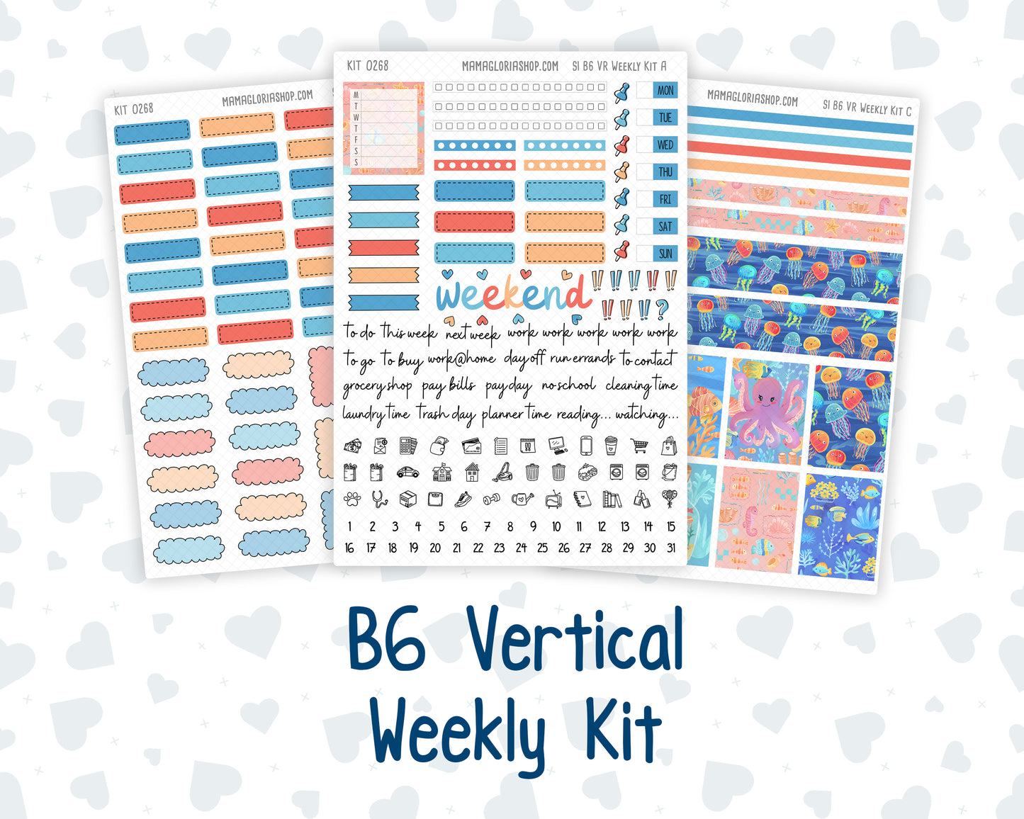 Kit 0268 - B6 - For Sterling Ink And More - Vertical Weekly Kit - June - Sea Sweeties