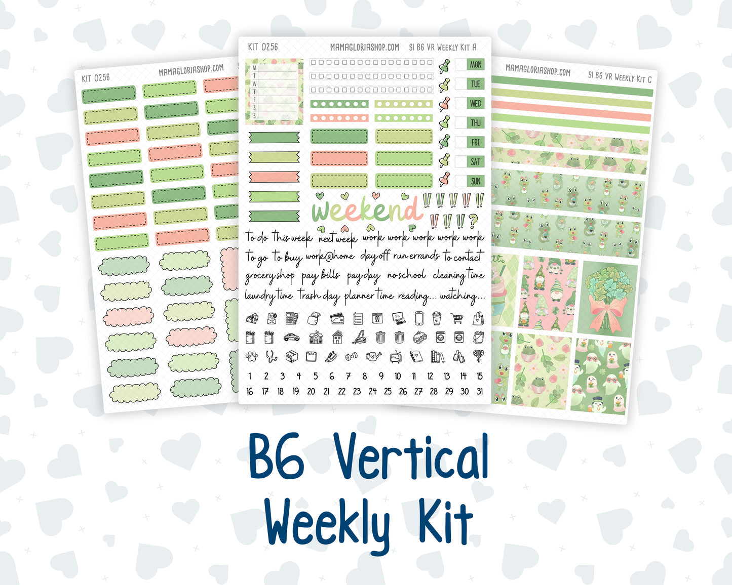 Kit 0256 - B6 - For Sterling Ink And More - Vertical Weekly Kit - March - Froggy Luck