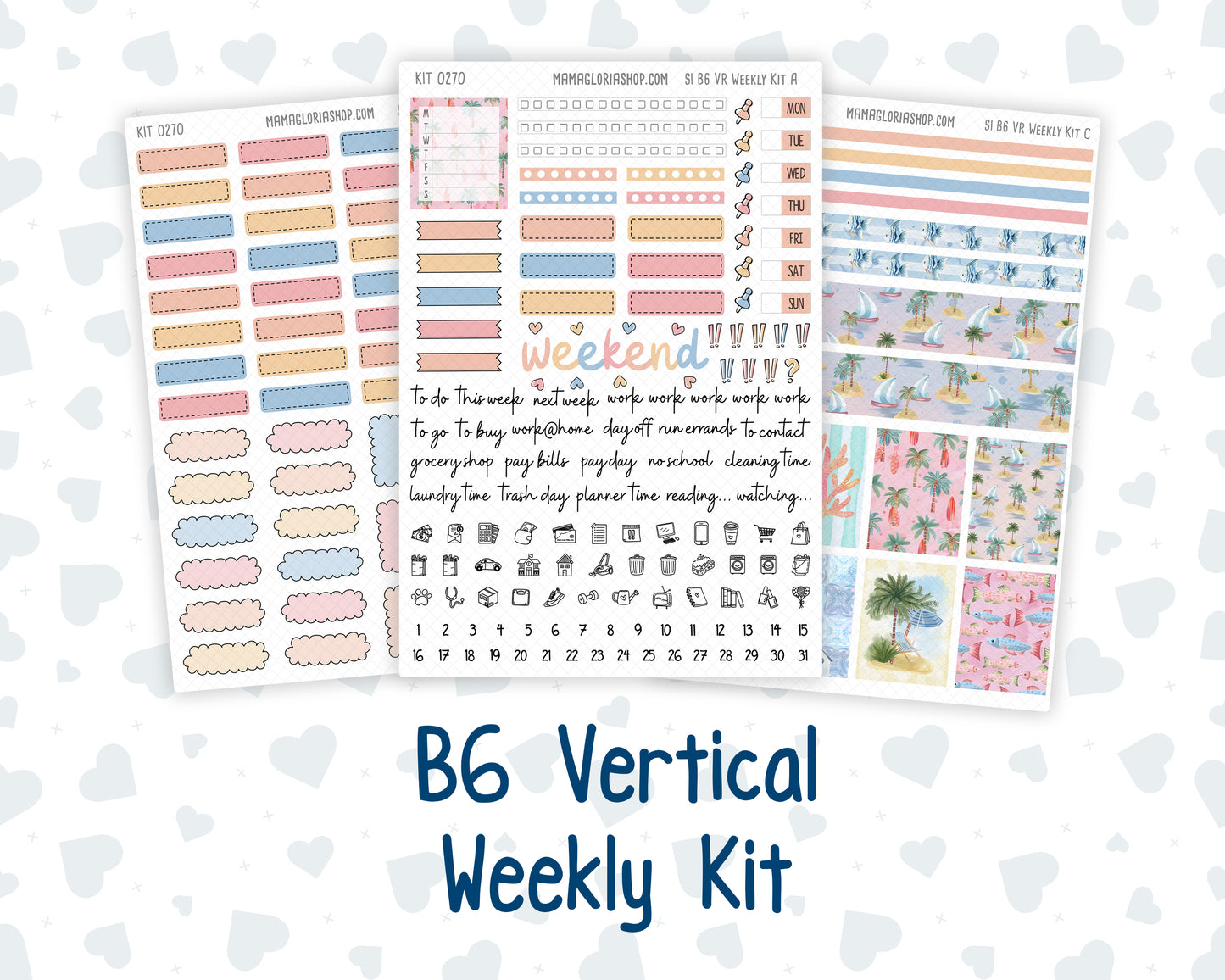 Kit 0270 - B6 - For Sterling Ink And More - Vertical Weekly Kit - June - Beachside Bliss