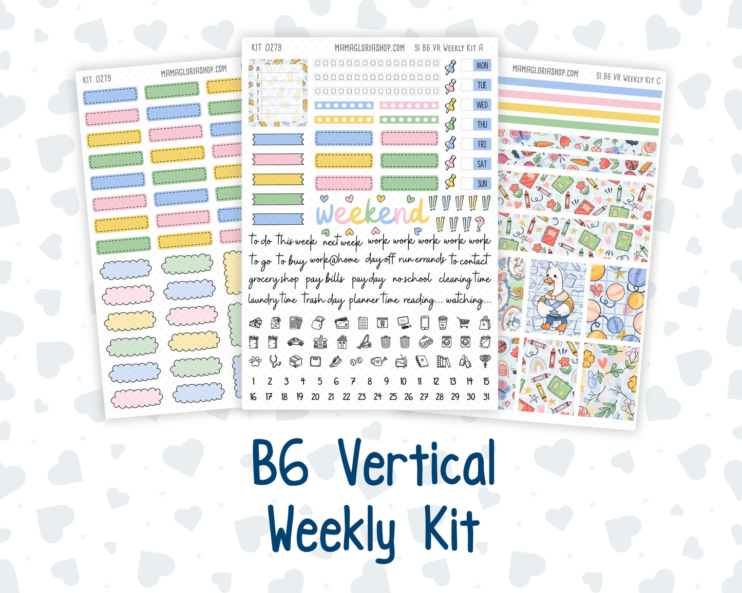 Kit 0279 - B6 - For Sterling Ink And More - Vertical Weekly Kit - August - Not Ready For School