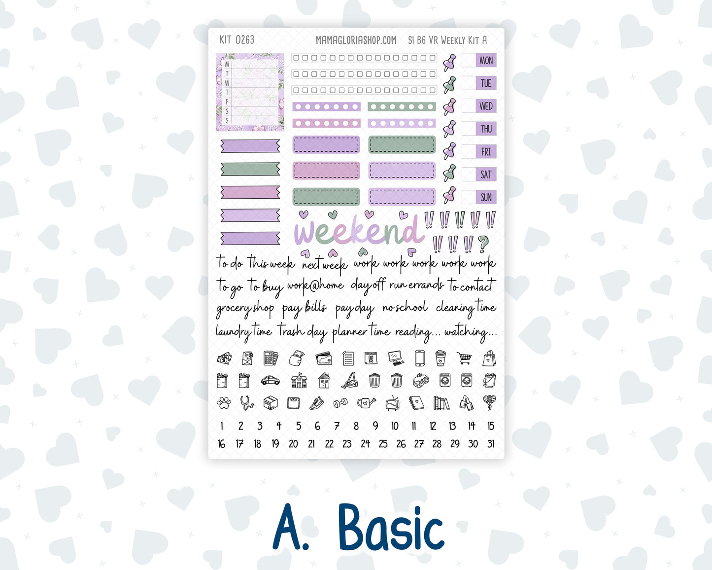 Kit 0263 - B6 - For Sterling Ink And More - Vertical Weekly Kit - April - Lavender Drift