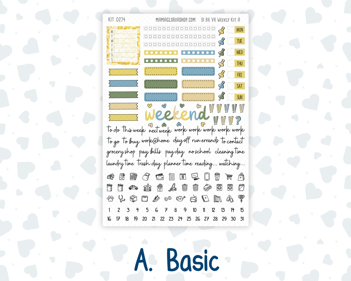 Kit 0274 - B6 - For Sterling Ink And More - Vertical Weekly Kit - July - Sunny Lemon Shore