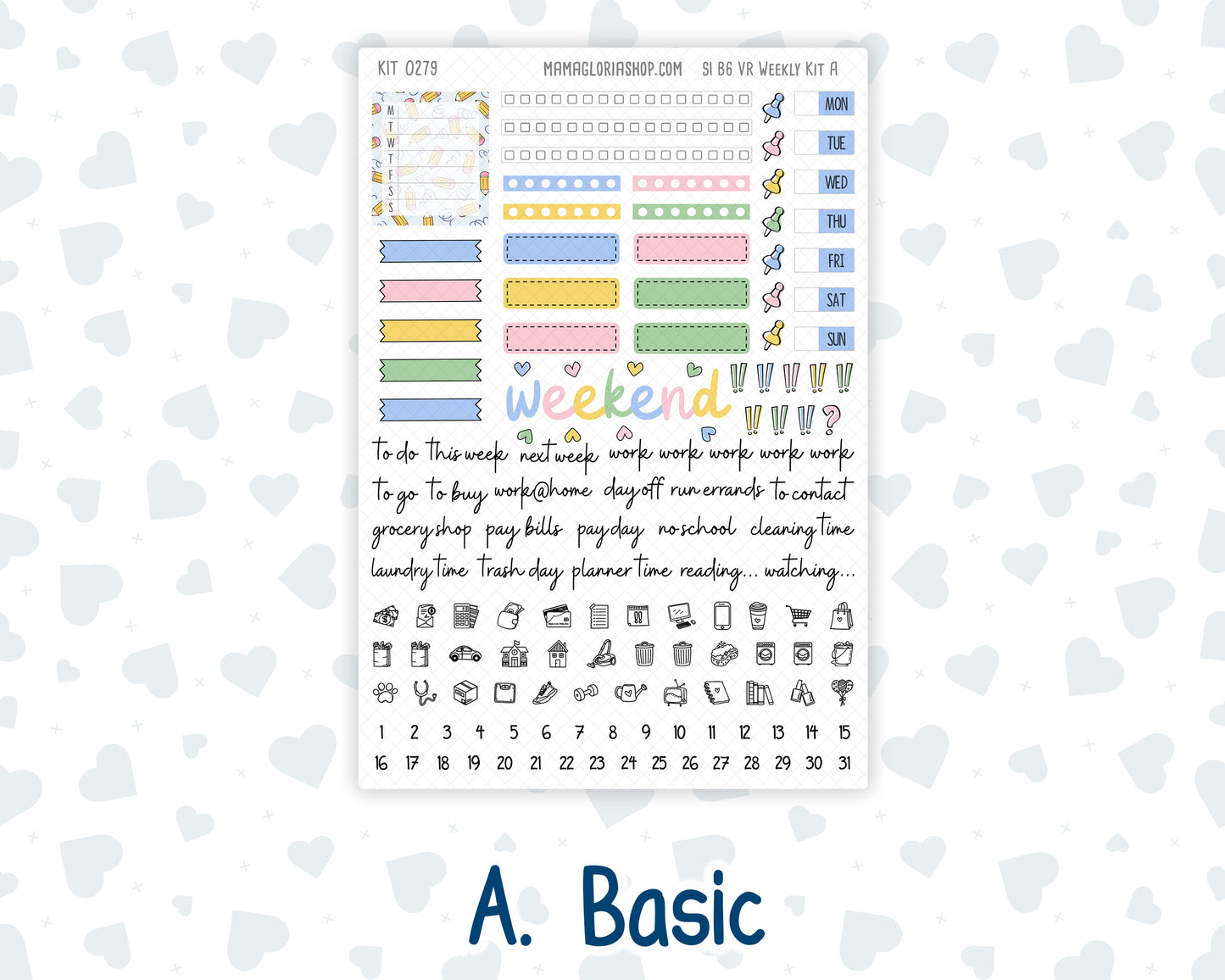 Kit 0279 - B6 - For Sterling Ink And More - Vertical Weekly Kit - August - Not Ready For School