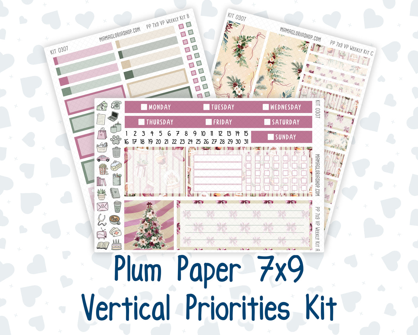 Kit 0307 - 7x9 - Vertical Priorities - Plum Paper - Weekly Kit - December - Velvet Hearth