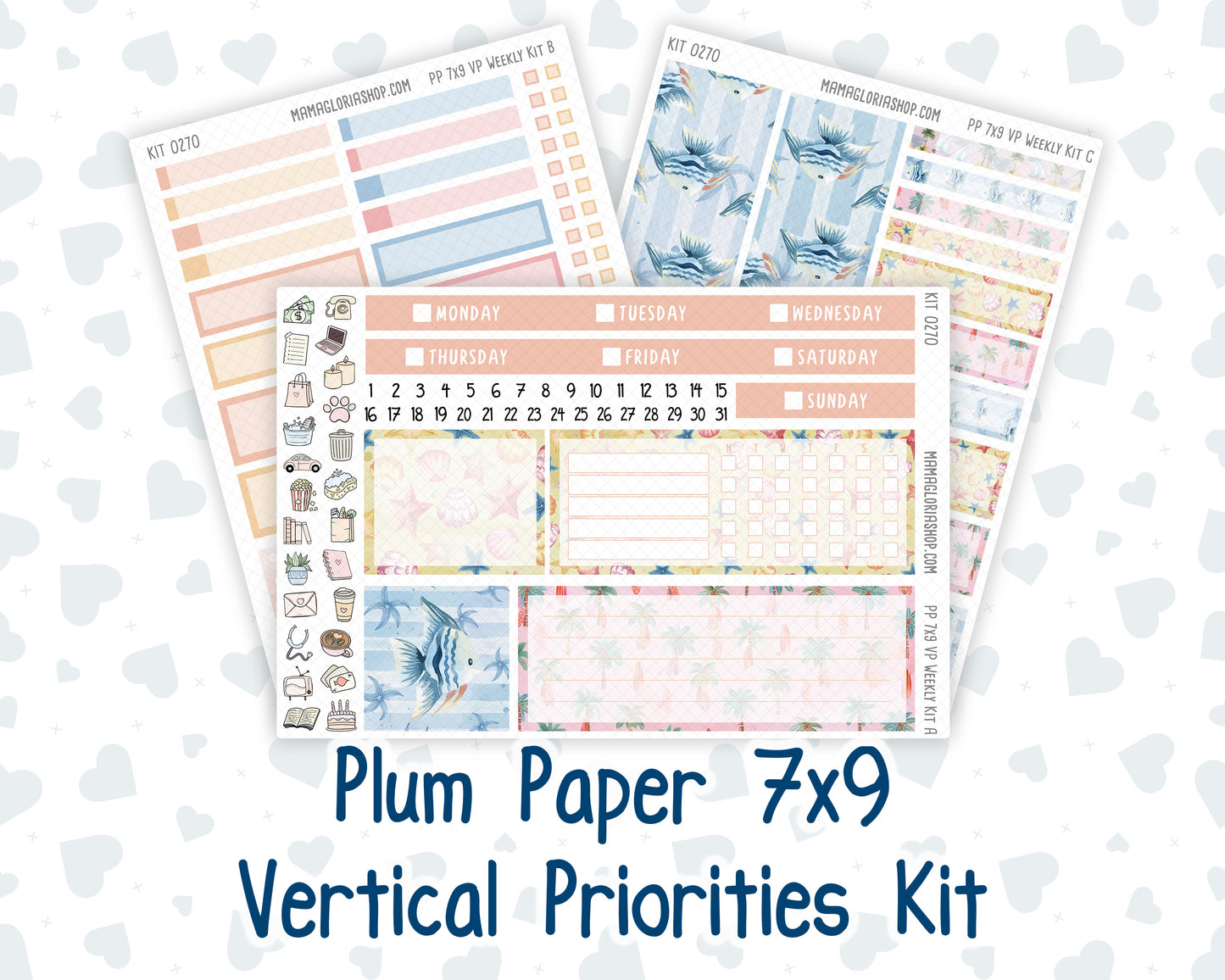 Kit 0270 - 7x9 - Vertical Priorities - Plum Paper - Weekly Kit - June - Beachside Bliss