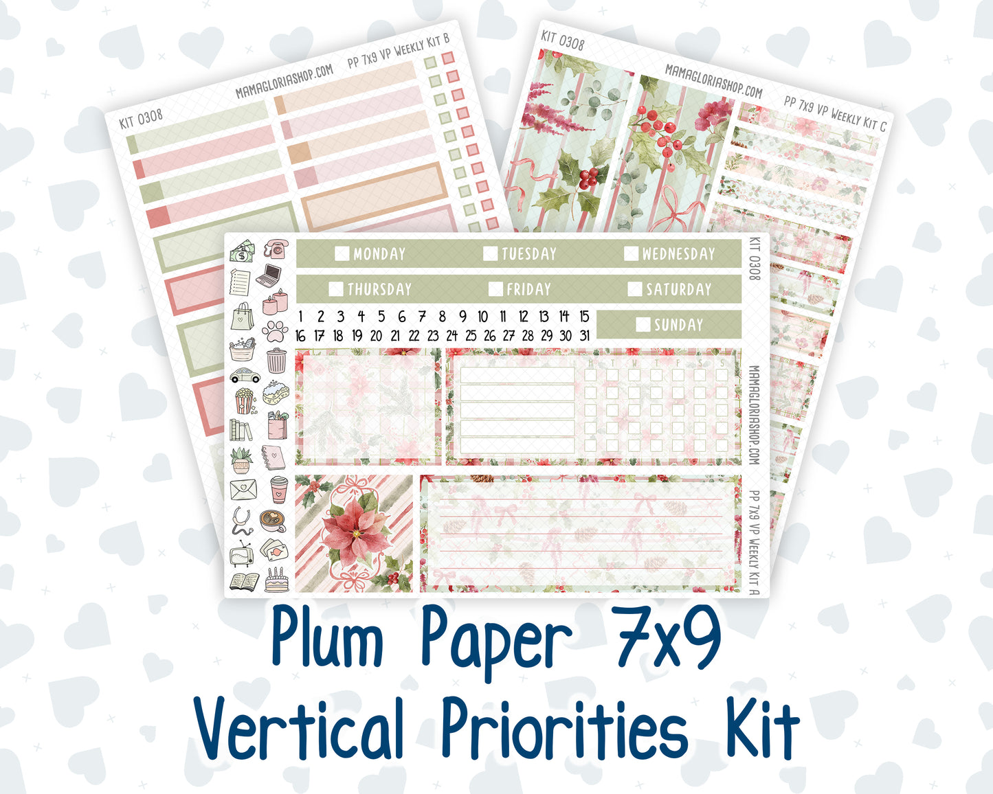 Kit 0308 - 7x9 - Vertical Priorities - Plum Paper - Weekly Kit - December - Knit & Holly