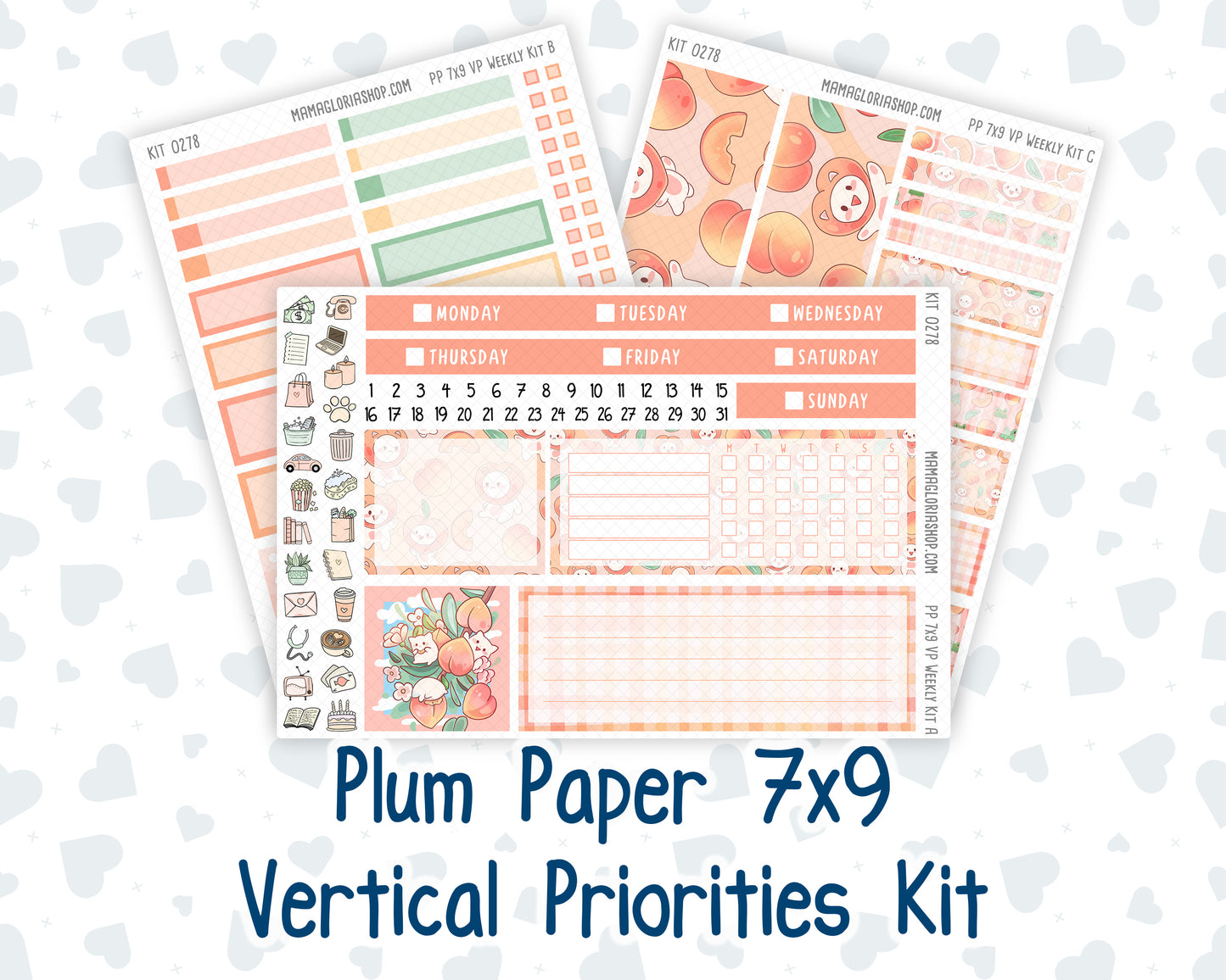 Kit 0278 - 7x9 - Vertical Priorities - Plum Paper - Weekly Kit - August - Oops, All Peaches